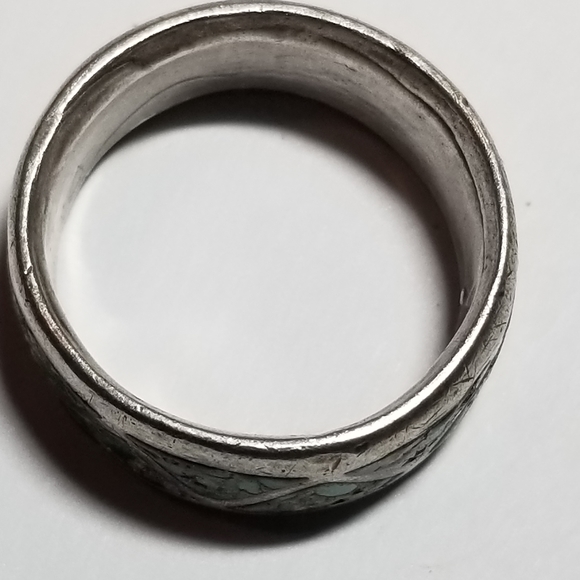 Relisted -vintage inlay ring crushed stone silver tone 8.75  8 3/4 - Picture 13 of 16